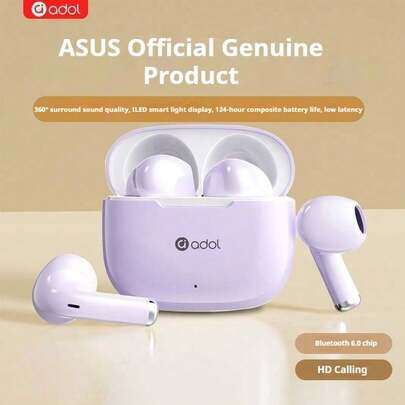  ASUS Adol B10 True Wireless Earbuds 2026, Bluetooth 6.0 With 360° Surround Sound, 124H Long Battery Life, LED Smart Display, Low Latency Gaming Mode, HD Calls For Sports Running – Black/White