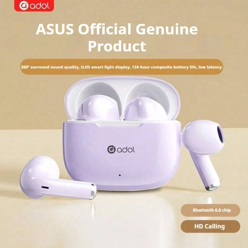 ASUS Adol B10 True Wireless Bluetooth Earbuds 2026 Model, Bluetooth 6.0 Supporting 360° Surround Stereo, 124-Hour Battery Life, LED Smart Display, Low-Latency Gaming Mode, Clear Calls For Sports & Running - Black/White - View 1