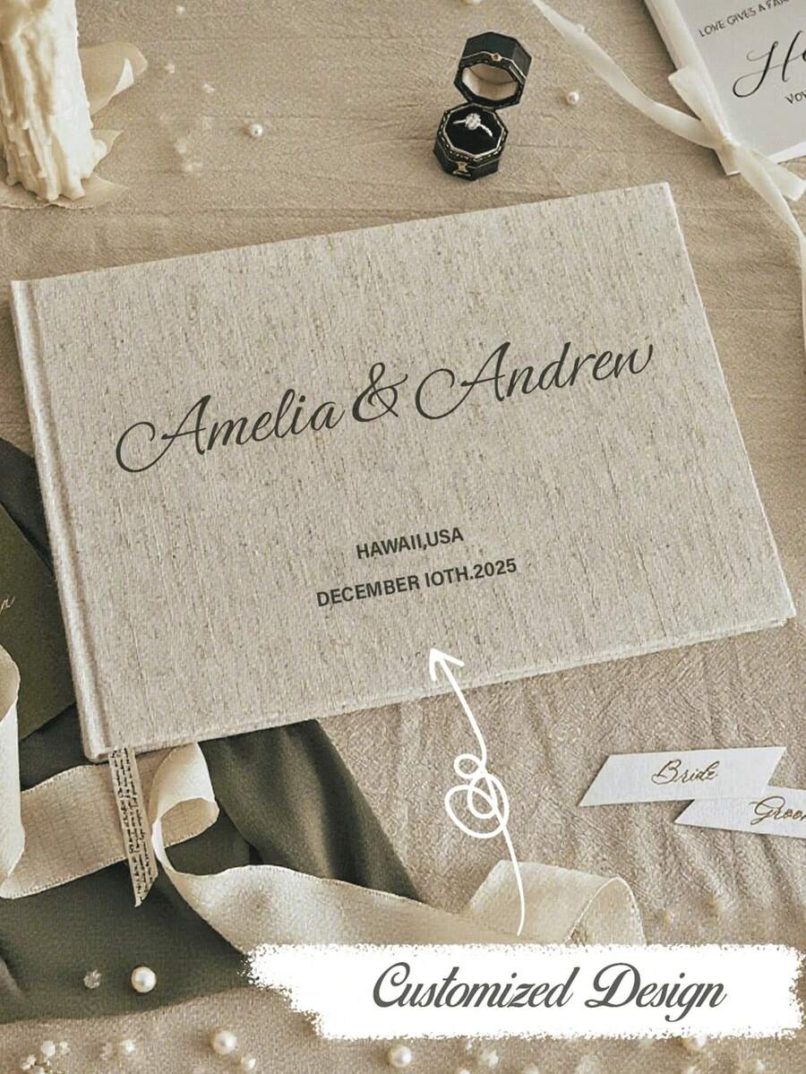 Customized Wedding Guest Signature Book, Linen Photo Album, Engagement Commemorative Album, Wedding Memorabilia, Personalized Anniversary Gift, Modern Guest Reception Book - Multicolor - View 1