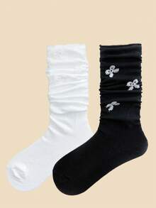 1/2 Pairs White Butterfly Cute Long Socks, Suitable For Spring And Summer - Multicolor - View 2