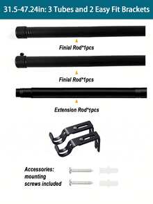 Adjustable Black Curtain Rod Hanging Bracket, Minimalist Lightweight Design, Suitable For Any Wall Installation. Minimalist And Low-Key, Long Lifespan, Durable Material Resistant To Damage - Flat-head Rod C - View 6