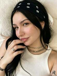 1 chiếc băng đô thời trang phong cách Punk, băng đô kiểu Gothic mềm mại, chống trượt, co giãn, họa tiết ngôi sao năm cánh rỗng, thích hợp cho bãi biển, kỳ nghỉ, yoga và sử dụng hàng ngày. - Ngôi sao năm cánh - Xem 3