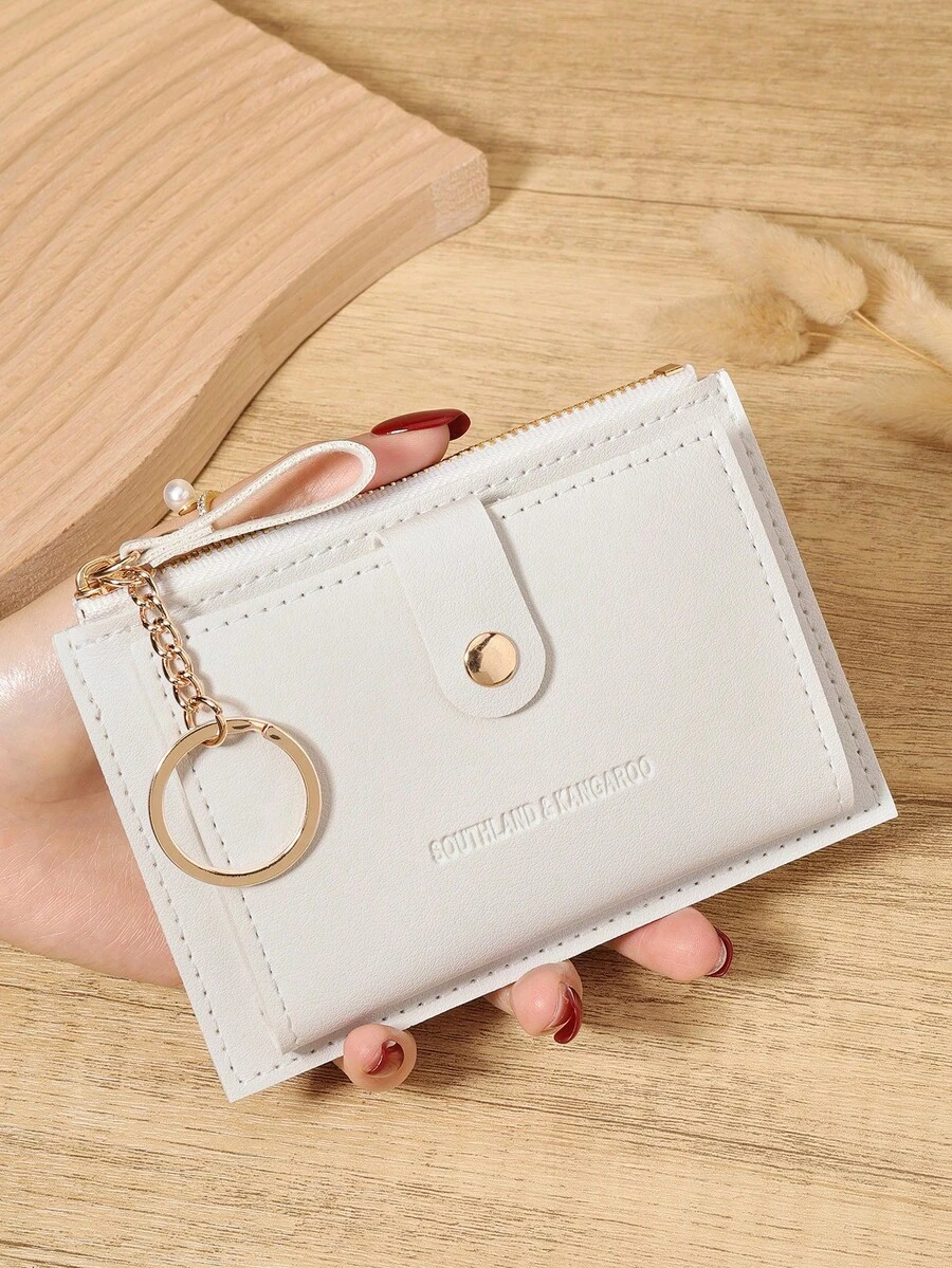 With A Chain Keychain,White Letter Detail Fold Over Small Wallet Pocket Wallet Small Purse Bifold Slim Women Wallet Lightweight Portable Credit Card Key Case Short Wallet Cute Modern Fashion For Birthday Gift Christmas Anniversary Women Girls Lady,Business,For Anniversary,For Christmas,On Valentine Day,For Birthday Gift,For Gift,For Lover For Women,For Girls,For Lady,For Female,Bag School Supplies For School Dorm Room & Back To School