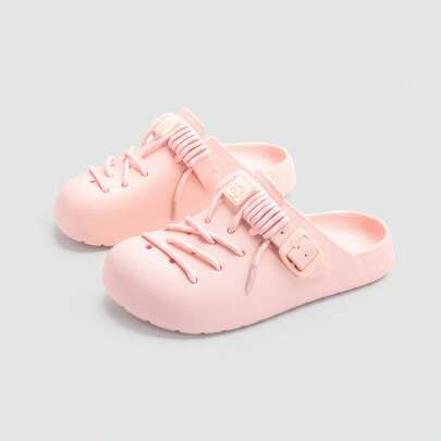 Jifffly 1 đôi dép lê thể thao unisex nhẹ, chống trơn trượt, kiểu dáng cá tính, buộc dây, màu hồng nhạt, đế mềm EVA giảm sốc, cổ thấp, thích hợp cho hoạt động ngoài trời.