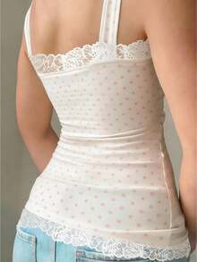 Women's Polka Dots Bow Lace Cami Top Coquette Sleeveless Slim Fitted Camisole Y2k Aesthetic Summer Going Out Tank Tops - 白色 - 查看 2