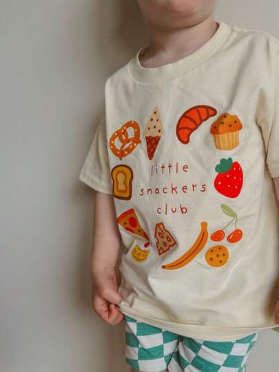 1pc Infant/Toddler Boys' Creative Cartoon Graphic Letter Slogan Print Basic Round Neck Short Sleeve T-Shirt, Casual & Fashionable