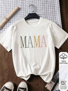 Playera de algodón suave para mujer con estampado de letras MAMA, 100% algodón, camiseta casual de manga corta, camiseta con diseño gráfico, tela suave, ropa de algodón, ropa para exteriores, estampado, camiseta de verano, camiseta para mujer, blusa de verano, atuendo para vacaciones, estilo de viaje, estilo playero, ropa minimalista para resort, color blanco. - Blanco - Ver 1