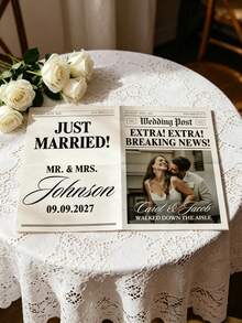 1 Customizable Wedding Newspaper, Editable With Photos And Text, Bride & Groom Keepsake, Wedding Program, Marriage Announcement, Itinerary, Romantic Celebration, Engagement Party, Wedding Reception Decor, Unique Wedding Gift - Multicolor 8 - View 4