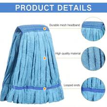 2 Pcs Commercial Mop Head Replacement 18 Oz Tube Microfiber Mop Heads For Floor Cleaning Industrial Mop Heads Blue Looped End Wet Mop Head Refill For Home Commercial Industrial Use - Blue - 查看 5