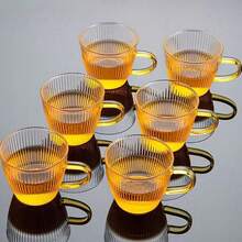 Bộ 6/4/1 tách cà phê espresso thủy tinh có tay cầm - Thiết kế sọc dọc, bề mặt sần, tách trà và cà phê mini, thích hợp sử dụng tại nhà và nhà hàng. - trong suốt - Xem 8