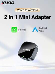 XUDA 2026 新款二合一无线 CarPlay/Android Auto 适配器 - 2.4-5.0 GHz WiFi 5 CarPlay 转换器，有线转无线，快速自动连接，零延迟，小巧设计，兼容 和 Android 设备，带 USB/USB-C 接口，不含电池 - A - 查看 1