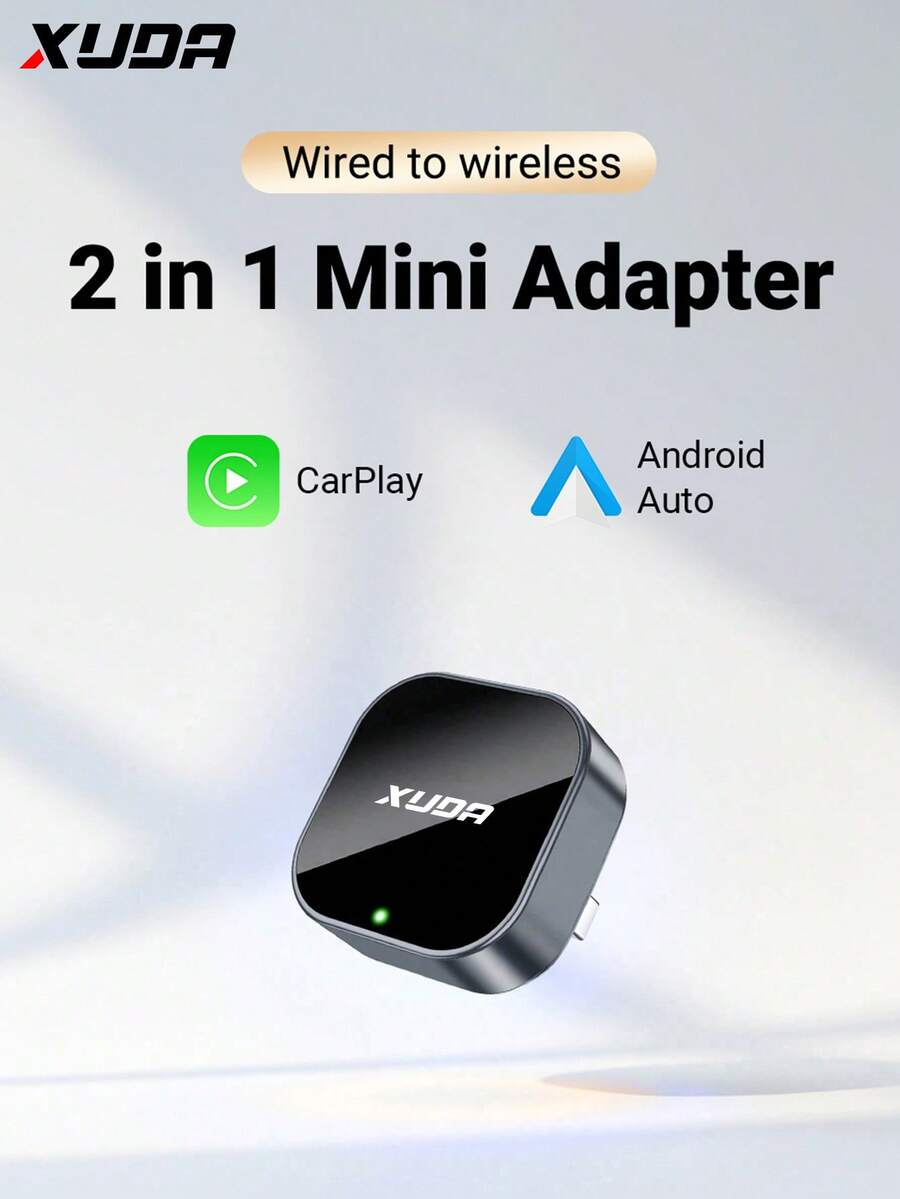 XUDA 2026 新款二合一无线 CarPlay/Android Auto 适配器 - 2.4-5.0 GHz WiFi 5 CarPlay 转换器，有线转无线，快速自动连接，零延迟，小巧设计，兼容 和 Android 设备，带 USB/USB-C 接口，不含电池 - A - 查看 1