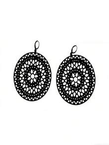 1 Pasang Anting Liontin Bertekstur Logam Jala Bulat Geometris Ukuran Besar Serbaguna Minimalis untuk Wanita - Hitam - View 3