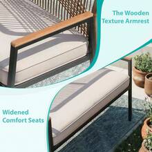 2-Sitzer Gartenstuhl aus Korbgeflecht, Gartenbank Rattan, Balkonstühle Metall und Rattan, mit 8 cm dicken Sitzkissen, Sturdy Metal Frame & WPC Armrest, für Terrasse, Garten und Veranda - Beige - Übersicht 2