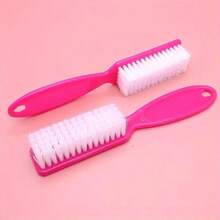 2pcs Washable Colorful Soft Brush Nail Brush Clean Dust Repair Nails Plastic Straight Handle Nail Art Tool Set Salon/Nail Practice/Personal - Màu Hồng Tươi - Xem 6