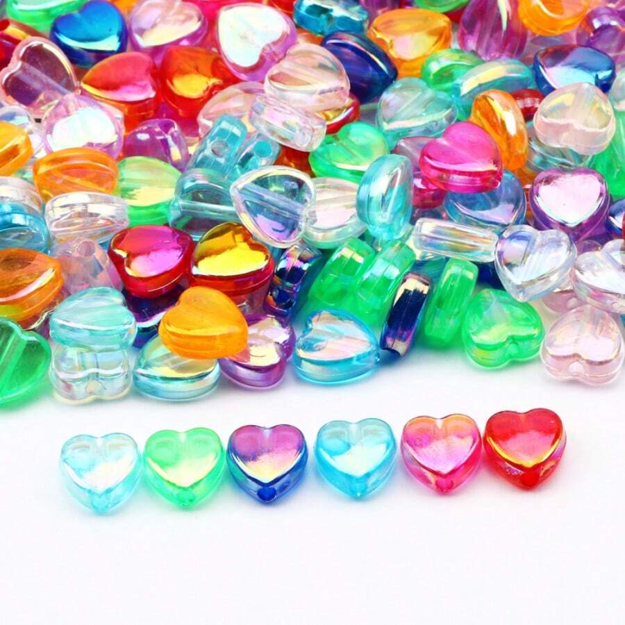 100 hạt acrylic hình trái tim màu AB 9mm trong suốt, hạt rời dùng làm phụ kiện trang sức DIY vòng cổ và vòng tay. - Hình trái tim - Xem 1