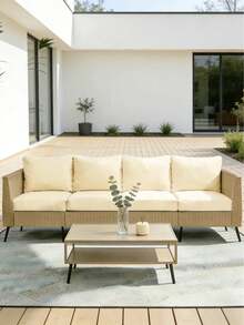 1pc Solid Color Minimalist Milk Silk Removable & Washable Sofa Cover, High Elastic Dust-Proof Suitable For Various Sofas All Seasons, Applicable To Outdoor Rattan Modular Sofa Cushion - Beige - View 6