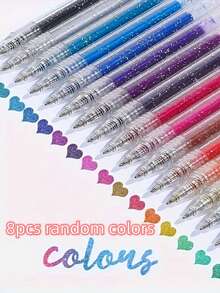 8pcs Glitter Gel Pens Set, Suitable For Writing, Drawing And Decorating, Plastic Material, 1.0mm Pen Tip, Shiny Ink Pens, Great For Journals, Scrapbooks And Art Projects, Back To School - Color - View 7