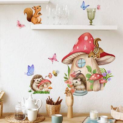 1 miếng dán tường tự dính hình động vật hoạt hình, nấm, bướm sáng tạo, trang trí phòng ngủ, lối vào, phòng khách, hành lang, giấy dán tường có thể tháo rời.