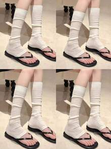 4 đôi tất cổ ngắn kiểu ballet mùa xuân/hè, tất cao đến đầu gối đa năng dành cho nữ. - Nhiều màu - Xem 16