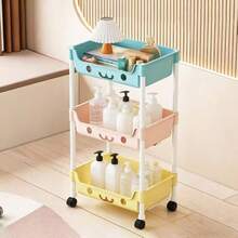 White Multi-Layer Plastic Storage Shelf, Portable Stackable Basket Organizer For Bathroom Bedroom Kitchen Nursery, Colorful Practical Toy Clothes Sundries Rack, Space Saving Freestanding Shelving Unit, Easy Assembly Home Decor - 3-layer-colorful - View 1