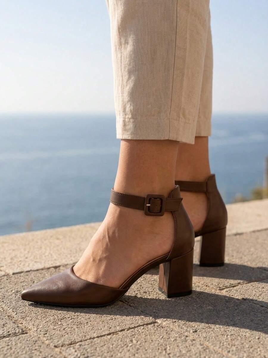 Women's Solid Color Pointed Toe Fashion Daily Commute High Heels Stylish High Heels - Brown - View 1