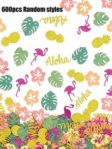 600/200/100/10片裝 熱帶夏威夷 Aloha 亮片紙屑，閃亮火烈鳥鳳梨龜背葉扶桑花剪紙，夏季 Luau 派對桌面散佈裝飾，海灘主題生日、單身派對、婚禮、Tiki 派對、Luau、夏季聚會裝飾 - 多色 - 查看 15