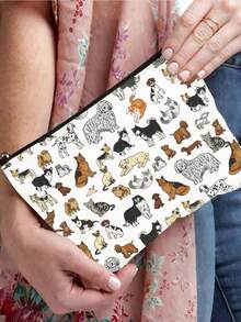 1 pièce Pochette de rangement avec imprimé mignon de chat et de chien, sac cosmétique zippé portable, organisateur de voyage et quotidien, cadeau parfait pour les mamans de chats et de chiens - Multicolore - Voir 4