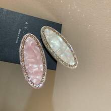 韓国の新作ラインストーン付きピンクの楕円形ダックビルヘアクリップ、甘くておしゃれな前髪クリップ、サイドクリップ、女性用ヘアアクセサリー - ピンク - チェックする 4