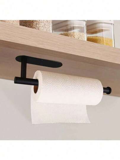 1 Bộ Giá Treo Giấy Ăn Nhà Bếp Bằng Thép Không Gỉ Màu Đen, Thích Hợp Sử Dụng Trong Gia Đình