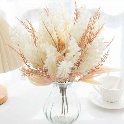 1PC Artificial Simulation Reed And Willow Leaf Bouquet, Simulation Bouquet, Suitable For Home, Dining Room, Living Room, Outdoor Garden Decoration, Used For Wedding, Family Garden And Party Decoration, Artificial Flowers, Wedding Flowers, Bride Bouquet, Wedding Decoration, Mother's Day Bouquet, Spring Decoration
