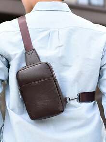 1 Piece Men's Black PU Leather Crossbody Sling Bag Casual & Business Use For Daily Commute - Multicolor - View 7