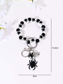 1pc Fashion Creative PU Artificial Leather Star Shell Heart Spider Wooden Bead Bracelet Keychain, Bag, Car Key Pendant, Anti-Loss Charm - Multicolor - View 6