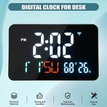 Digital Clock Alarm Clock WiFi Clock, Extra Large Letters, Temperature And Humidity, Calendar, Week, 4-Level Brightness - 1PC - View 6