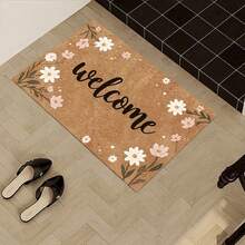 1pc Brown Letter & Floral Print Doormat - Durable Non-Slip Washable Floral Pattern Entrance, Bathroom, Kitchen, Living Room, Balcony And Home Decor Carpet, Bath Mat. Note: The Material Is Velvet, The 3D Printing Effect Is Not Uneven Coconut Fiber. - Multicolor - View 15