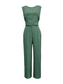 Conjunto de 2 piezas de camiseta y pantalones casuales de unicolor para mujer, primavera/verano - Verde - Ver 4