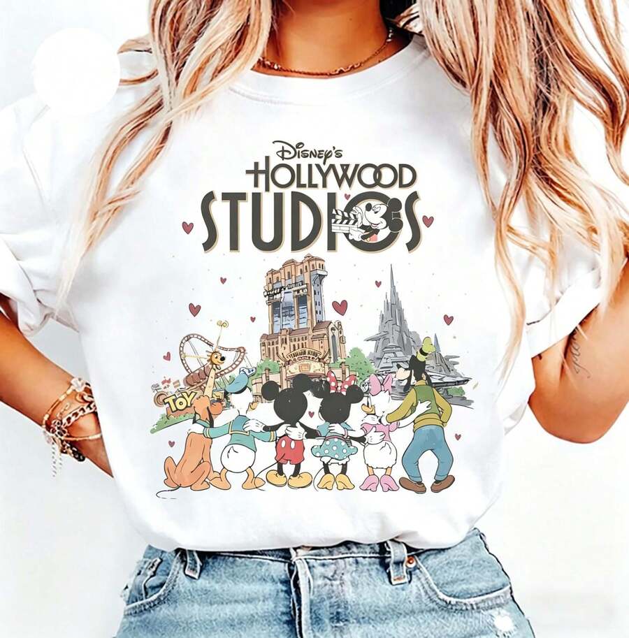 Loose Oversize Vintage Mickey And Friends Studios T-Shirt, Disney Family Shirts, Disney Trip Shirt, Disneyworld Shirts, Family Matching Vacation - 白色 - 查看 1