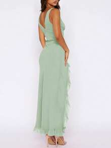 European & American Style Ladies' Summer New Ruffle Hem Party Sexy Mini Dress, Versatile Evening Gown Wedding - Mint Green - View 5