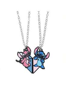 Bộ 2 dây chuyền hình trái tim Stitch hoạt hình dễ thương của Disney, trang sức tình bạn vĩnh cửu, phụ kiện đeo cổ cho cặp đôi, quà tặng tình yêu và tình bạn. - Nhiều màu - Xem 5
