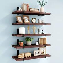 Tomnk 5 piezas Estantes flotantes, ancho de 4.7 pulgadas, estantes de pared, organizador de baño, decoración de pared, decoración de otoño para el hogar, estantes de almacenamiento de tablero rústico para dormitorio, sala de estar, cocina, baño, decoración del hogar, lavandería, oficina y decoración de la habitación de plantas - 5 piezas marrón nogal - Ver 2