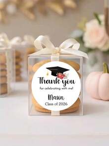 12/24/48pcs Customized Graduation Thank You Stickers With Personalized Name And Graduation Year, Floral Mortarboard Design, Round Self-Adhesive Labels Suitable For Graduation Party Favor Bags And Envelopes, Ideal Memento For Graduates - Black - View 5