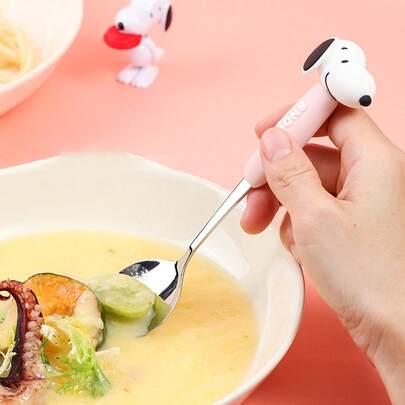  Genuine Snoopy Stainless Steel Ceramic Handle Soup Spoon, Spoon, Fork, Rice Spoon, Dinner Fork, Fruit Fork, Mirror Polished