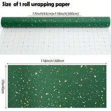 1卷绿色包装纸 - 17英寸*118英寸，节日礼品包装纸，金银箔片设计，哑光礼品包装纸，适用于母亲节、父亲节、圣诞节、生日派对、节日及各种场合 - 43cm x 300cm - 查看 4