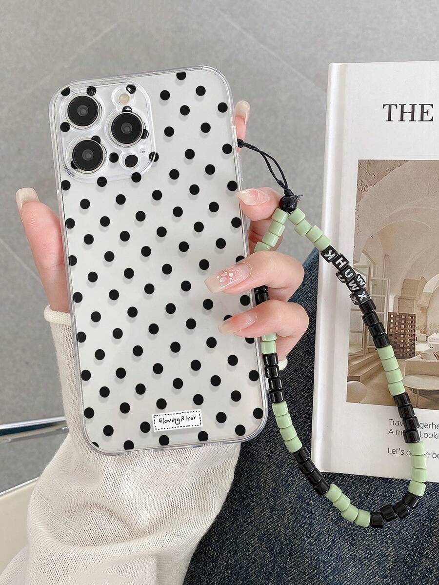 1pc Polka Dot Printed Transparent Protective Phone Case With Beaded Bracelet Accessory, Compatible With IPhone 17pro/17Air /17/17promax16/11/16pro/16plus/16promax/16e/15Promax/13/14/12/XS/XR/7G/8P, Galaxy S25/S25PLUS/S25 Ultra/A16/A36/A26/A56/A50/A12/A32/A52/A72 - Multicolor - View 1