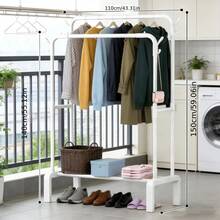 1pc Modern Freestanding Double-Bar Clothes Drying Rack, Garment Rack, Coat Rack - Space-Saving Double-Rod Clothing Organizer, No Assembly Required - Suitable For Bedroom, Dorm, Laundry Room - Compact Hanging Clothes Rack For Apartment, Office - Easy To Install, Wardrobe Alternative, Essential Home Storage, Metal Frame Plastic Base Material, Black - A - View 5