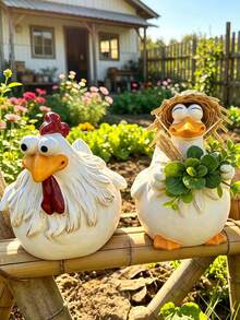 1pc Interesting Farm Chicken Sculpture, Chicken Fence Decor, Resin Cute Chicken Figurine, Outdoor Realistic Animal Statue, Chicken Sculpture, Suitable For Home Garden, Stairs, Farm, Patio, Backyard - Multicolor 4 - View 3