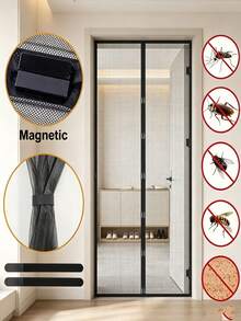 1pc Magnetic Suction Door Curtain, Magnetic Stripe Mosquito Proof Door Curtain, Summer Mosquito Proof Gauze Door Curtain, Kitchen Door Curtain, Easy To Install - A - View 1