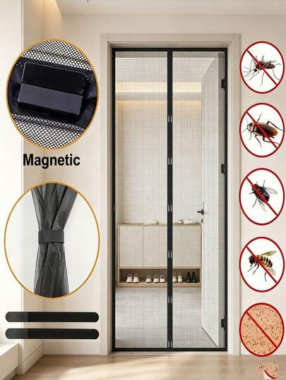 1 tấm rèm cửa từ tính, rèm cửa chống muỗi dạng sọc từ tính, rèm cửa lưới chống muỗi mùa hè, rèm cửa nhà bếp, dễ lắp đặt.
