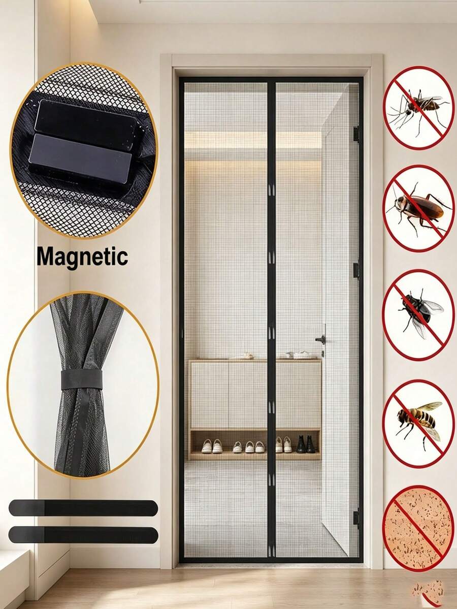 1pc Magnetic Suction Door Curtain, Magnetic Stripe Mosquito Proof Door Curtain, Summer Mosquito Proof Gauze Door Curtain, Kitchen Door Curtain, Easy To Install - A - View 1