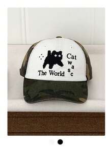 Colorblock Letter Embroidery Brim Brimmed Baseball Cap, Polka Dot Cartoon Spring/Summer Outing Petite Colorblock Visor Hat, Men's American Style Sun Hat, Skater Hippie Chicks Style - Multicolor - View 11